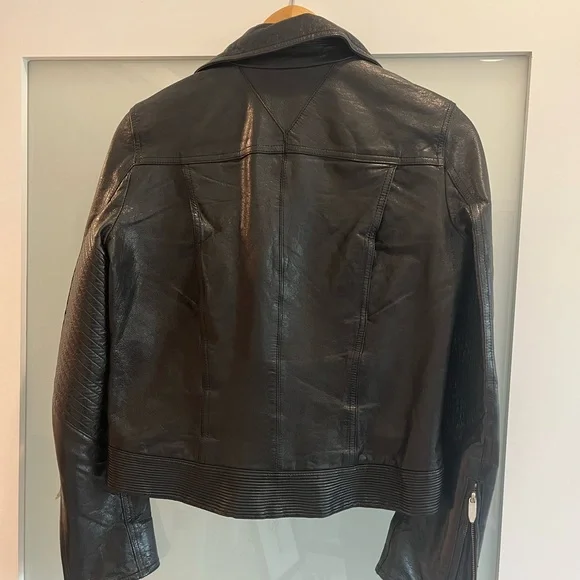 Theyskens' Theory Black Leather Motorcycle Jacket Asymmetrical Zipper - Picture 2 of 4